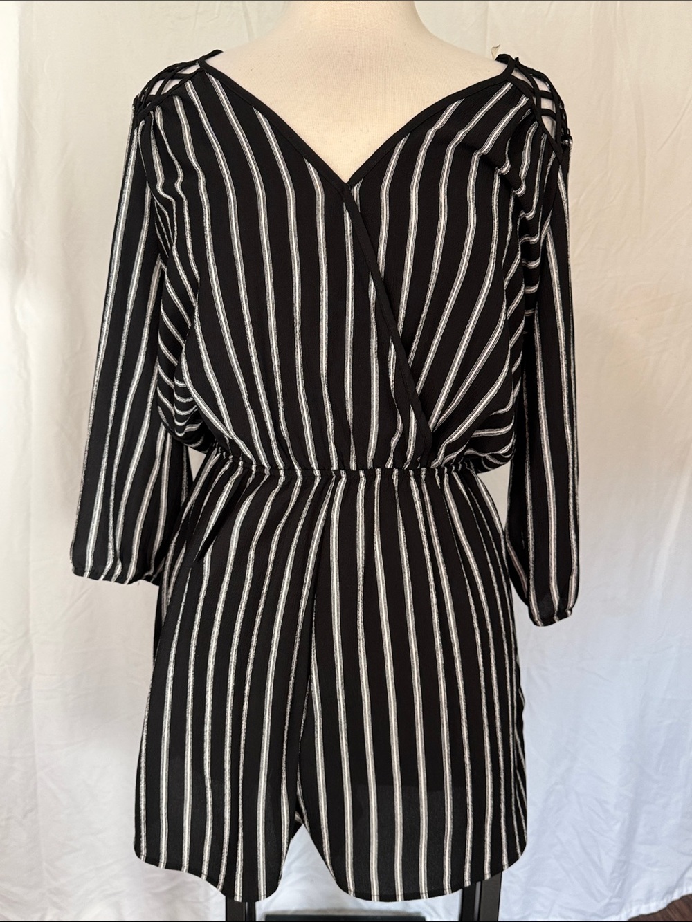 Black & White Striped V-Neck Women’s Dress Size L